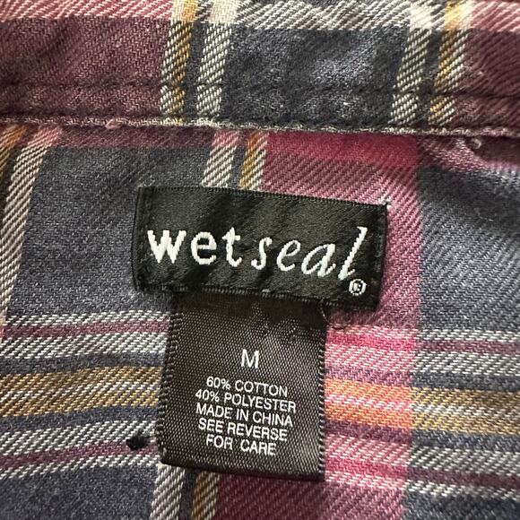 Vintage WET SEAL Shirt Womens Medium Pink Plaid Button Down 89 Retro Y2K Grunge - Picture 7 of 9